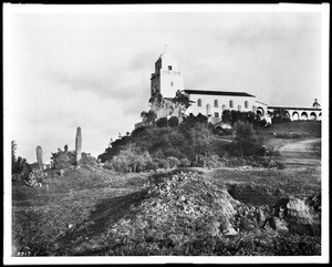 Exterior view of the Junipero Serra Museum in the Presidio Hills Park, San Diego, ca.1930