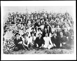 Portrait of Shrine members and circus performers in costume, ca.1920