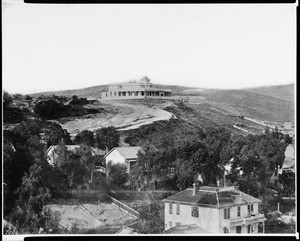 View of Sonora Town and Fort Moore Hill looking north from Plaza Church, ca.1883