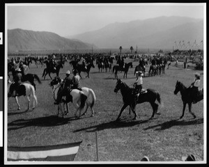 People on horseback at the Palm Springs Rodeo, ca.1920