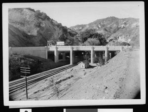 View of the Tunnel Station Bridge over the Southern Pacific Railroad tracks in the San Fernando Valley, December 13, 1935