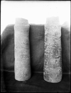 Two sections of water pipe used at Mission Santa Inez, ca.1900