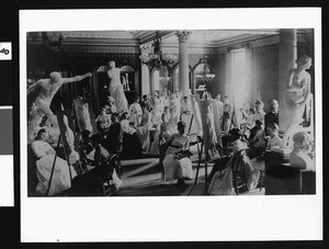 Portrait of artists painting inside the Crocker Art Gallery School of Design, Sacramento, 1886