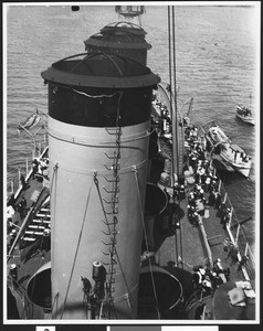 Aerial view of deck of U.S.S. Missouri from crow's nest, 1908