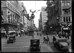 View of a Shriners parade on Seventh Street looking east from Olive Street, ca.1926