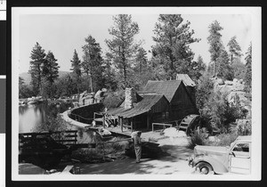 Exterior view of a water mill at Bartlett's Cedar Lake, ca.1950