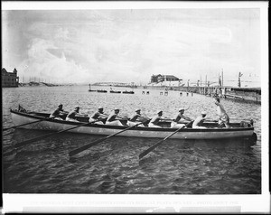 Sherman boat crew demonstrating its skill at Playa Del Rey, ca.1902