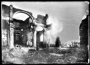 Ruins of Ypres, Belgium, a city in which three battles were fought during World War I, ca.1915