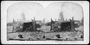 San Francisco earthquake damage, showing a refugee camp made of scrap iron, 1906