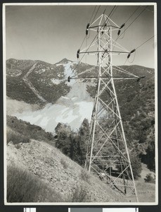 Electric transmission tower in the mountains, ca.1930