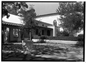 Exterior view of a large building on the campus of Scripps College, October 1935