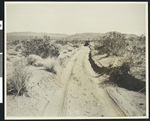 Automobile on a desert road in Death Valley, ca.1900-1950