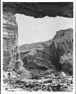 View of Red Rock Canyon showing arch rock formations, Death Valley, California, ca.1900/1950