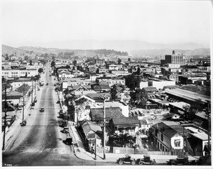 Birdseye view of Sonora Town looking north along Castelar Street, ca.1931
