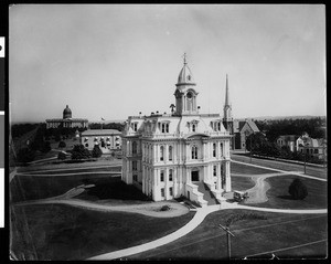 Exterior view of the State Capitol, post office, and court house in Salem, Oregon