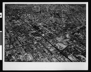 Aerial view of Los Angeles looking northeast from the intersection of First Street and Vermont Avenue, 1939