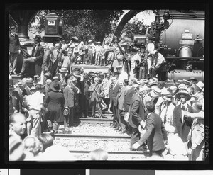 "Wedding of the rails", a re-enactment of the ceremony celebrating the connection of Los Angeles and San Francisco by the Southern Pacific Railroad, 1926