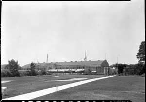 Exterior view of a large auditorium on the grounds of the Ambassador Hotel, ca.1920-1929