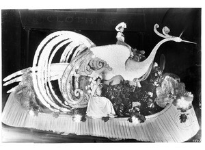 Electric float in the shape of a crane for Los Angeles' La Fiesta Parade, ca.1909