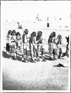 Antelope priests marching in the Snake Dance Ceremony at Oraibi, Arizona, ca.1896