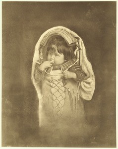 Portrait of a Paiute Indian papoose with fingers in its mouth, ca.1900