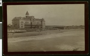 Exterior view of the Arcadia Bath House in Santa Monica, ca.1890