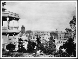 Panoramic view of downtown Los Angeles from the Crocker residence looking east on Third Street from Bunker Hill