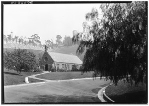 View of buildings and a roadway on Forest Lawn grounds, November 20, 1929