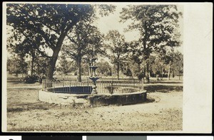 A view of Central Park, showing a water fountain, St. Cloud, Minnesota