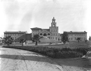 Exterior view of Santa Fe Railroad Hospital, across from Hollenbeck Park in Boyle Heights