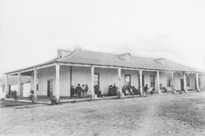 Exterior view of the Ranco Rincón de LaBrea, the residence of F.M. Slaughter, San Bernardino, ca.1900