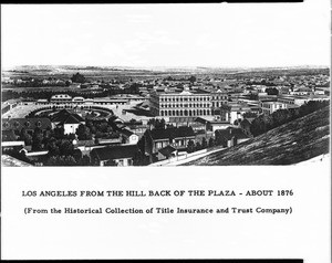 Drawing of Plaza and Mission from Fort Hill, Los Angeles, ca.1876