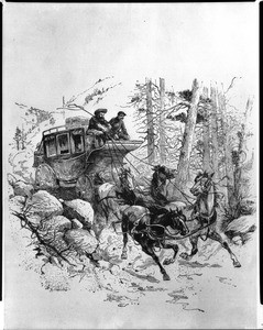 Drawing of a United States mail stagecoach in the 1850's