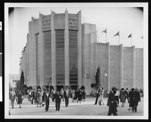 Exterior of the Los Angeles and San Diego Counties exhibit at the World Fair in San Francisco, 1930