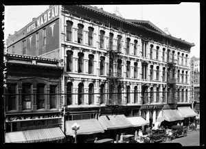 Exterior view of the Nadeau Hotel on the corner of Spring Street and First Street