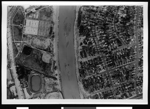 Aerial view of an unidentified river, 1938