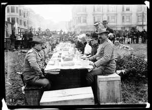 Officer Mars and the First Coast Battery Artillery after the earthquake, San Francisco, 1906