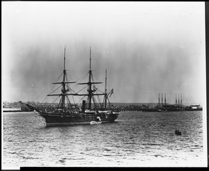 Unidentified schooner at anchor in an unidentified harbor