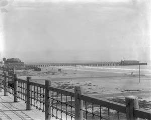 View of Long Beach pier and pavilion, taken from the promenade on the north end near the "Ebel Club House", ca.1905-1910