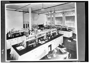 Interior of the control laboratory at lemon oils factory, ca.1930