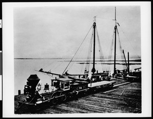 Southern Pacific train on a Wilmington dock, ca.1880