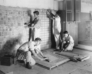 Class in tile laying at the Frank Wiggins Trade School in Los Angeles, ca.1927