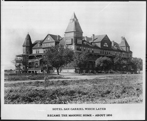 Exterior view of the Hotel San Gabriel (later the "Masonic Home") in East San Gabriel, ca.1890