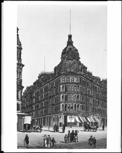 Drawing of the exterior of the Baldwin Hotel in San Francisco, ca.1890