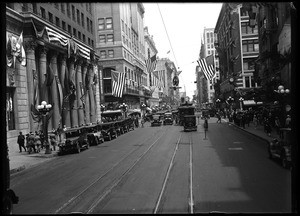 View of a Shriners parade on Seventh Street, looking east from below Olive Street, ca.1926