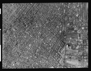 Aerial view of Los Angeles showing Alameda Street, 7th Street, 9th Street, and San Pedro Street, 1939