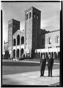 Two men standing in front of Royce Hall at the University of California, Los Angeles (UCLA)