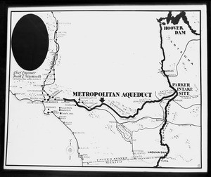 Map showing the aqueduct route from Hoover Dam to the Los Angeles Metropolitan Water District