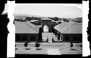 Birdseye view of buildings on the campus of Stanford University in Palo Alto