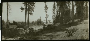 Section of railroad track next to Lake Tahoe, ca.1910